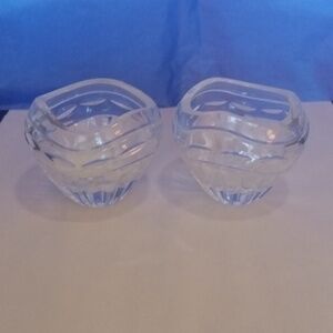EUC Pair of candle holders for votives or tealights, wavy edge, cut glass design